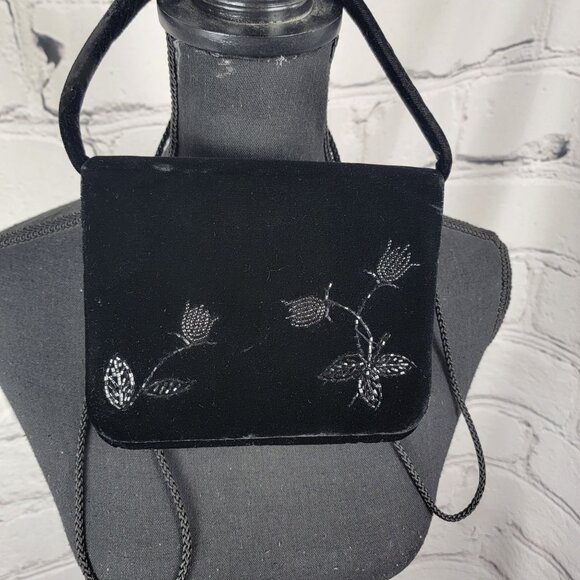 Gap Crossbody Evening Handbag Velvet Elegant Beaded Vintage Vtg Black Tie Formal - Picture 1 of 6